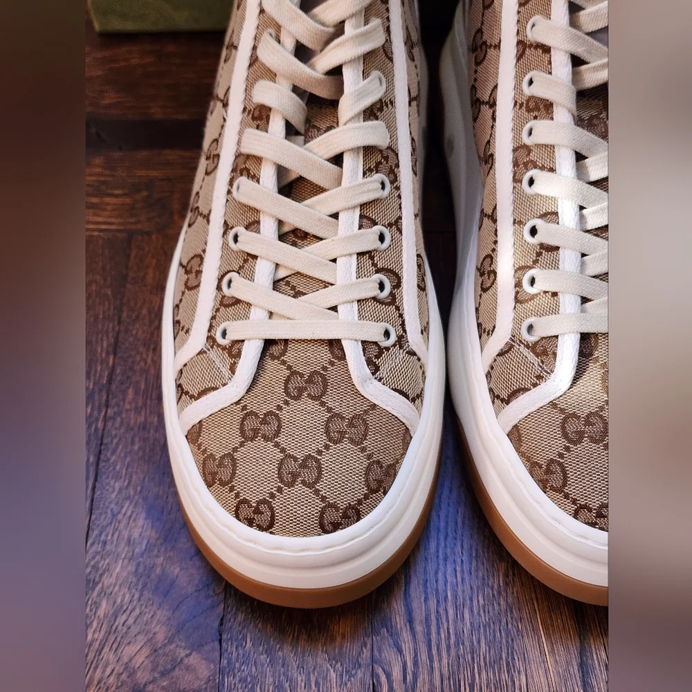 $1150 Brand New Gucci Men High Top GG Canvas Platform Sneakers G 12 US 13 Beige